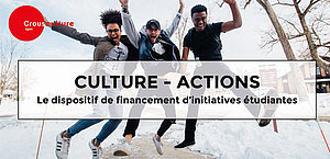 Affiche du dispositif Culture Actions 3 jeunes dehors sautent en l'air